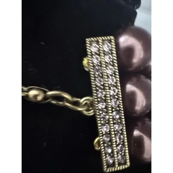 Heidi Daus Aubergine Art Deco Triple Strand Vintage Necklace AB Crystal Pendant - Picture 10 of 16